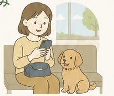 待合で順番を待つ飼い主さんと犬